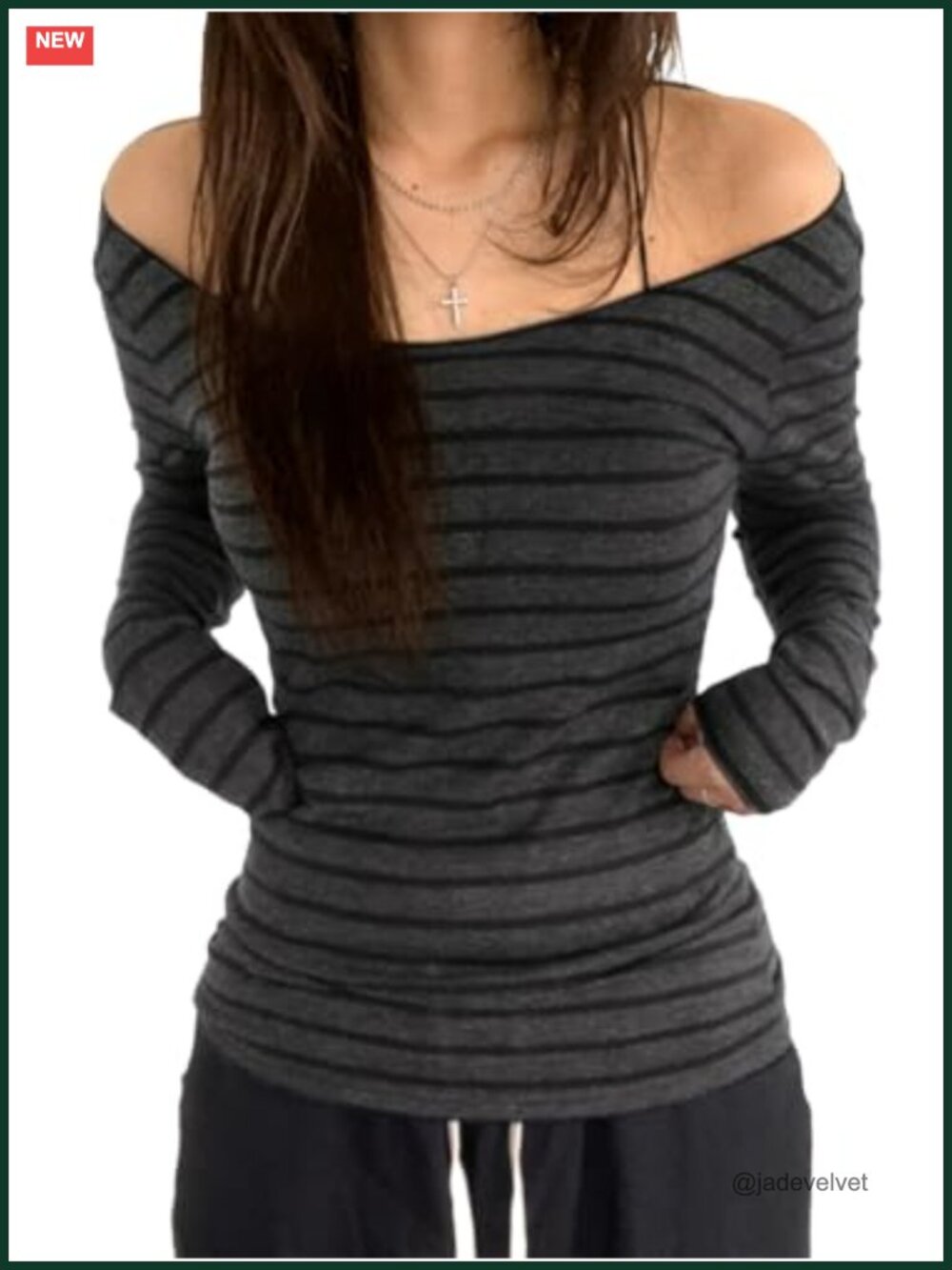 Off Shoulder Striped Long Sleeve Slim Fit Top Y2K Going Out Tee
